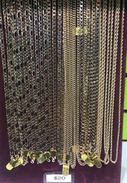 Gold Plated Chains 24” Styles: Cuban Link, Figaro, Gucci, & Rope