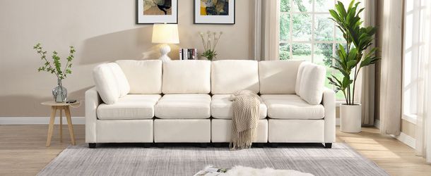 103 Sectional Sofa Couch Sofa Bed U-shaped Sofa with Two Movable Ottoman and Three USB Ports for Living Room, Beige