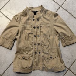 White House Black Market Khaki Cotton Spandex Cropped Short Sleeve Top Size 10