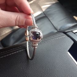 Beautiful Silver And Gold Bracelet With Purple Pendant