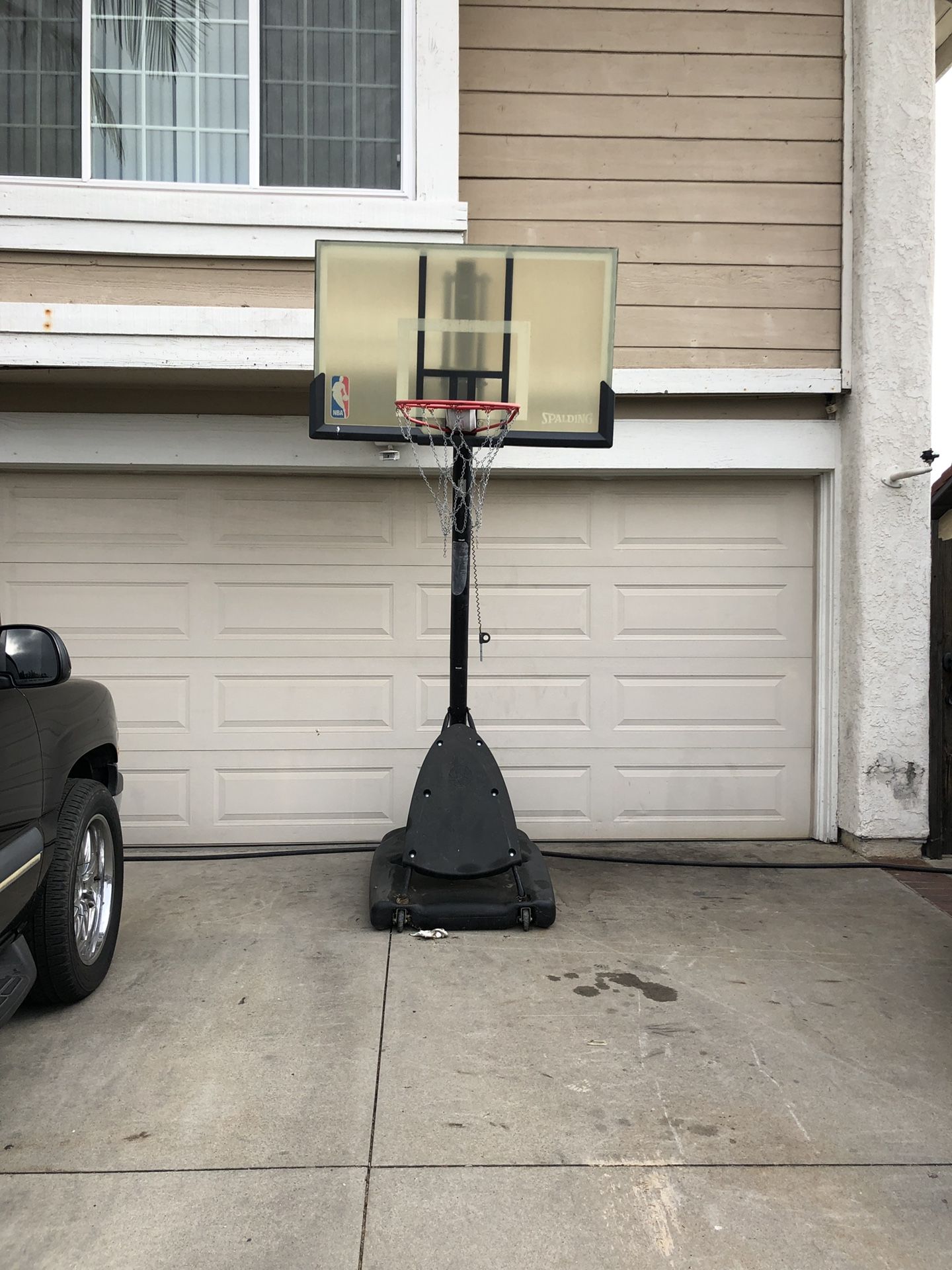 NBA Spalding Portable Basketball Hoop angled pole adjustable 7.5-10 feet GB66A Official chain net
