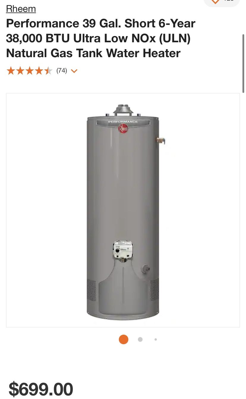 Rheem Water Heater New In Box 39 Gallons 