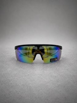 Mirrored Sport Shield Sunglasses - Yellow/Blue/Green Lens