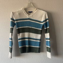 J. Crew, VTG Womens Ivory, Blue, Green Striped Shirt, Size S