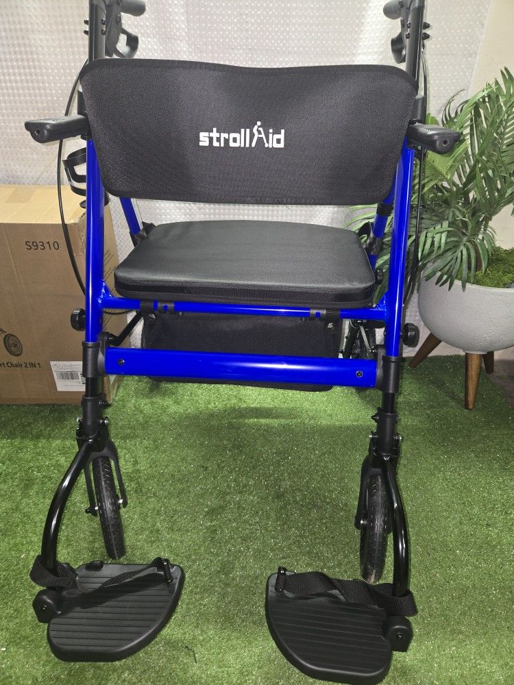 StrollAid Walkers for Seniors,Heavy Duty Rollator Walker Wheelchair Combo, 2 in 1 Rollator Transport Chair, Silla De Ruedas, Andador