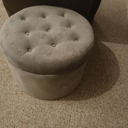 Round Gray Button Tucked Ottoman