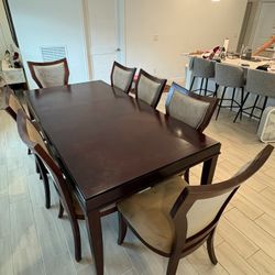 Dark Brown Wood Dining Table with 8 Chairs