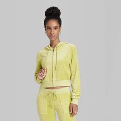 Women's Velour Zip-Up Hoodie - Wild Fable Lime Green XXL
