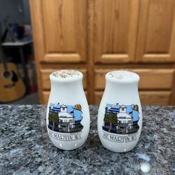 Vintage Ceramic Souvenir St. Martin, W.i. Pair of Salt And Pepper Shakers. Preowned Never Used