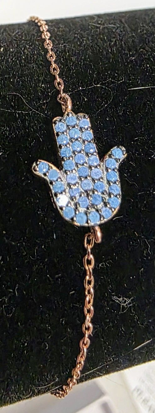 Hand Of Hamsa Blue Enamel Over Rose Gold Bracelet