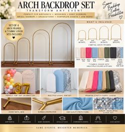 4-Piece Gold Arch Backdrop Set + Covers