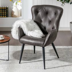 Dark Brown Tufted Faux Leather Accent Chair