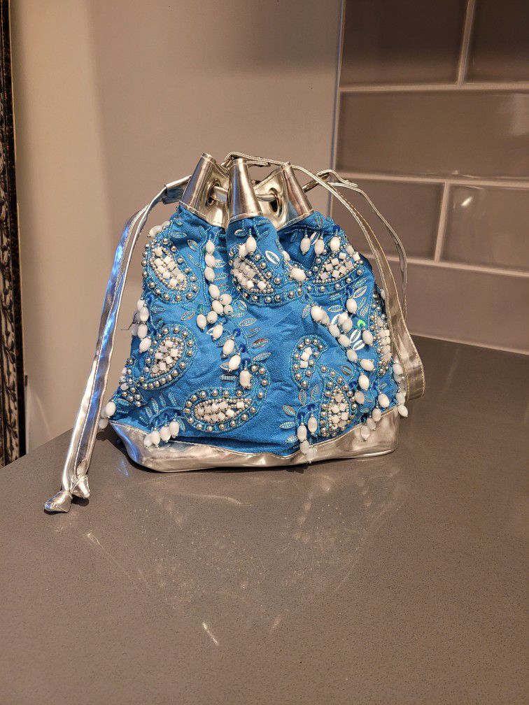 Charming Turquoise Beaded Embellished Purse Handbag