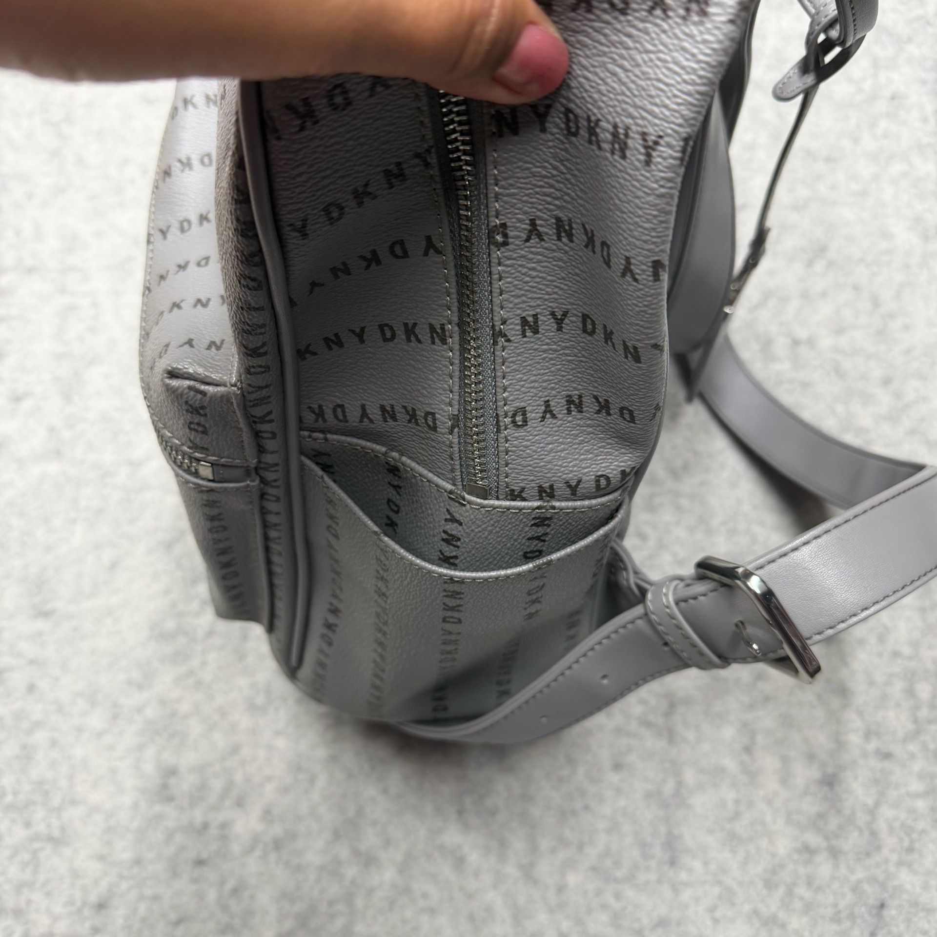 DKNY Coated Canvas Print Logo Backpack Grey&Black
