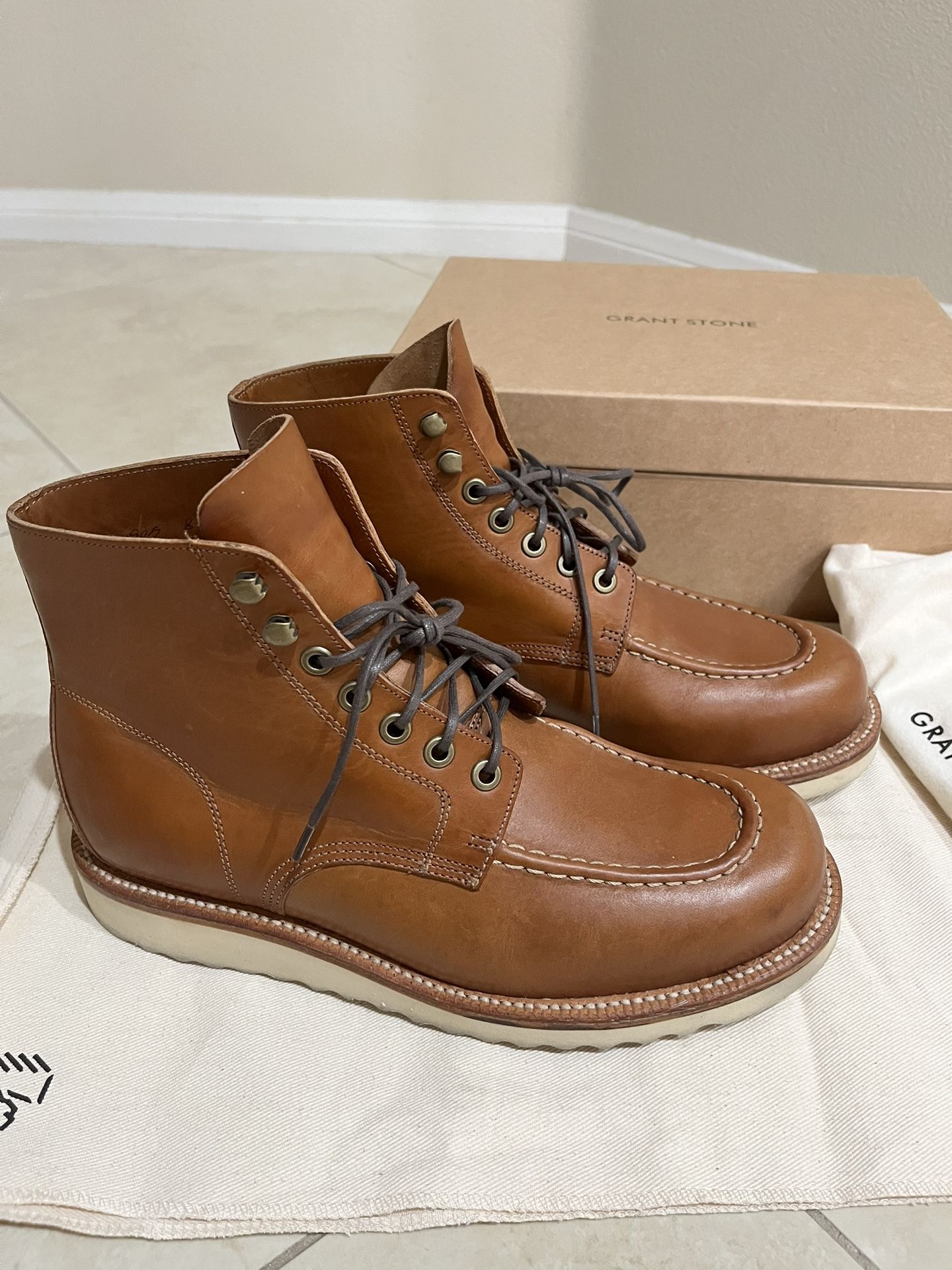 Grant Stone Brass Boot Saddle tan Minerva Size 8EEE