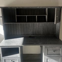Weathered Charcoal Solid Wood Desk with Hutch