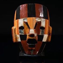 Vintage Aztec Gemstone Mask Sculpture