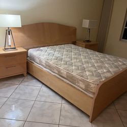 Queen Bed Frame With Box Spring & Mattress 