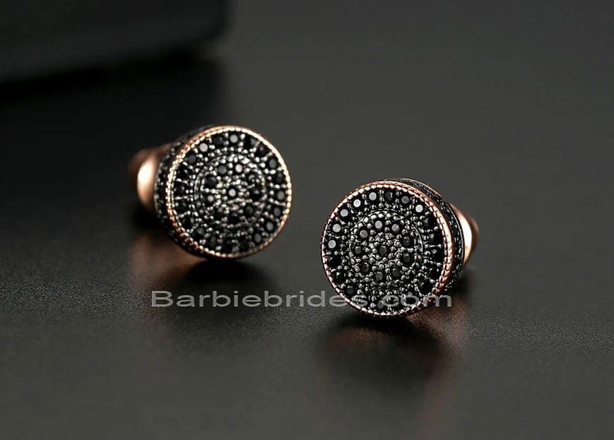 Exquisite Micro Pave 14K Gold Plated Black Cubic Zirconia Men Women 12mm Stud Earrings 
