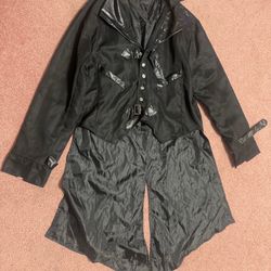 New Large Black Suit Tails Coat Jacket Renaissance Victorian Steampunk Costume