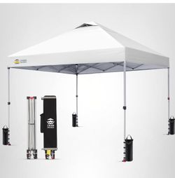 CROWN SHADES 10x10 Pop Up Canopy, Patented CenterLok One Push Tent Canopy, Newly Designed STO-N-GO Storage Bag, 8 Stakes, 4 Ropes (10x10, White)