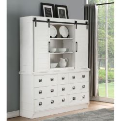 Hutch and Buffet 9-Drawer Wooden Cabinet with 6 Shelves in Antique White for Kitchen Dining