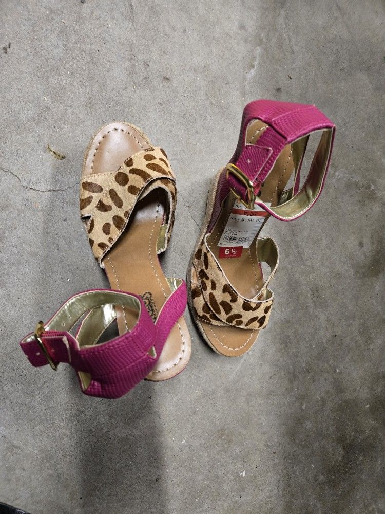 Fushia and leopard Print Wedges Shoes