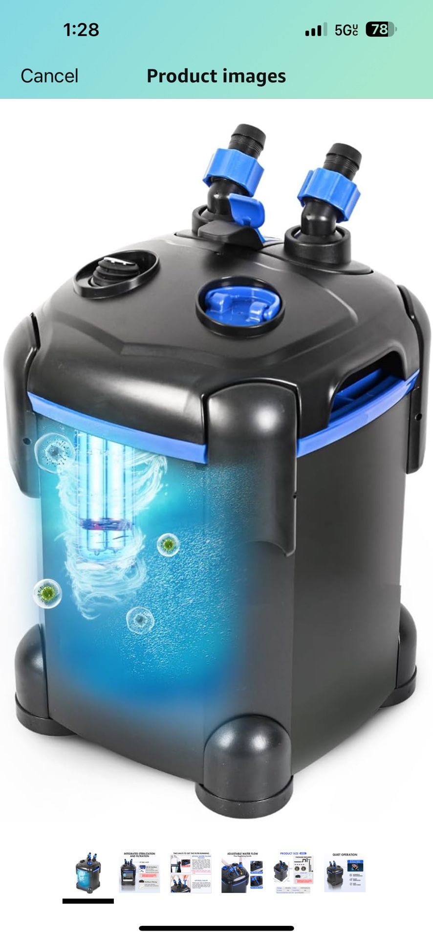 AMOSIJOY 172GPH Canister Filter, UltraQuiet External Aquarium Filter