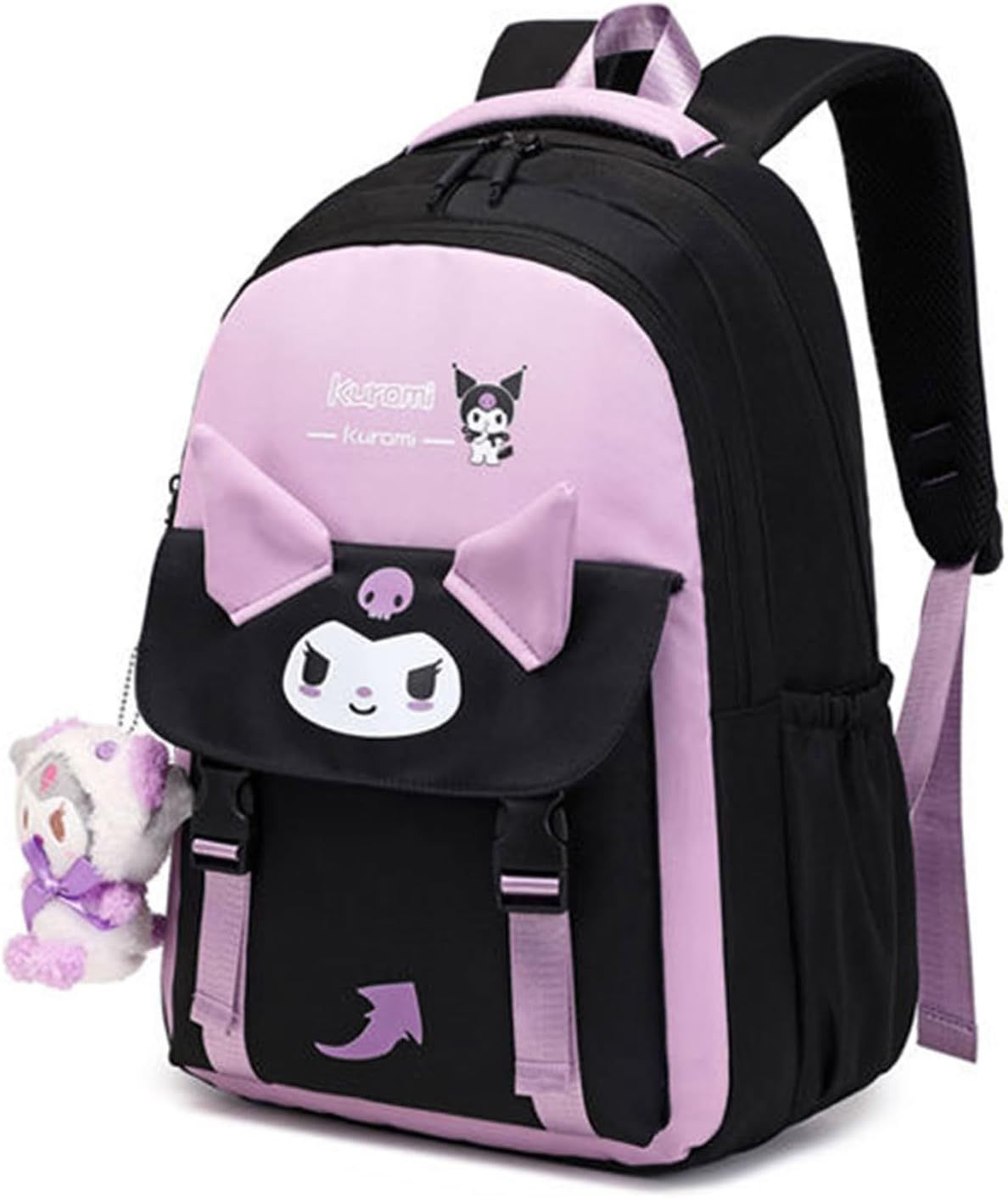 2pcs Cute Backpack for Women - Aesthetic Casual Daypack for Travel - 18 Inch Large Capacity Casual Daypack with Plush Pendant (PURPLE)