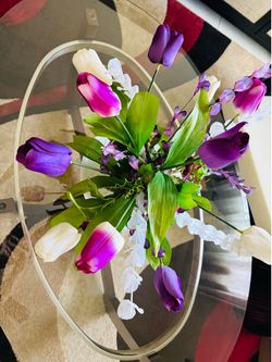 Beautiful Artificial Flowers in white glass vase