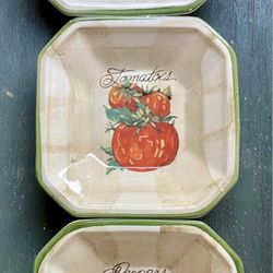 3 Ceramic Bowl/plates Quality! Pictured with carrots,Peppers and tomatoes vegetables.