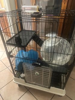 Pet cage with accessories