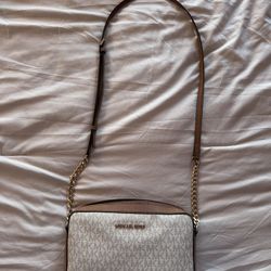 Michael Kors Tan and White Cross Bag
