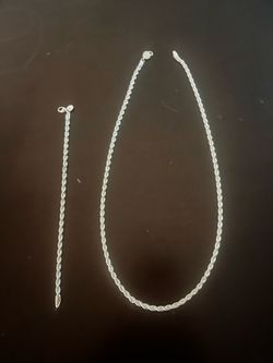 Beautiful 925 Sterling Silver Rope Chain Necklace and Bracelet Set