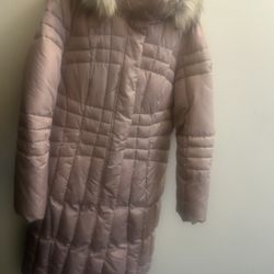 Calvin Klein Medium Dusty Rose Parka Puffer Coat Knee 3/4 Length Gold Hardware