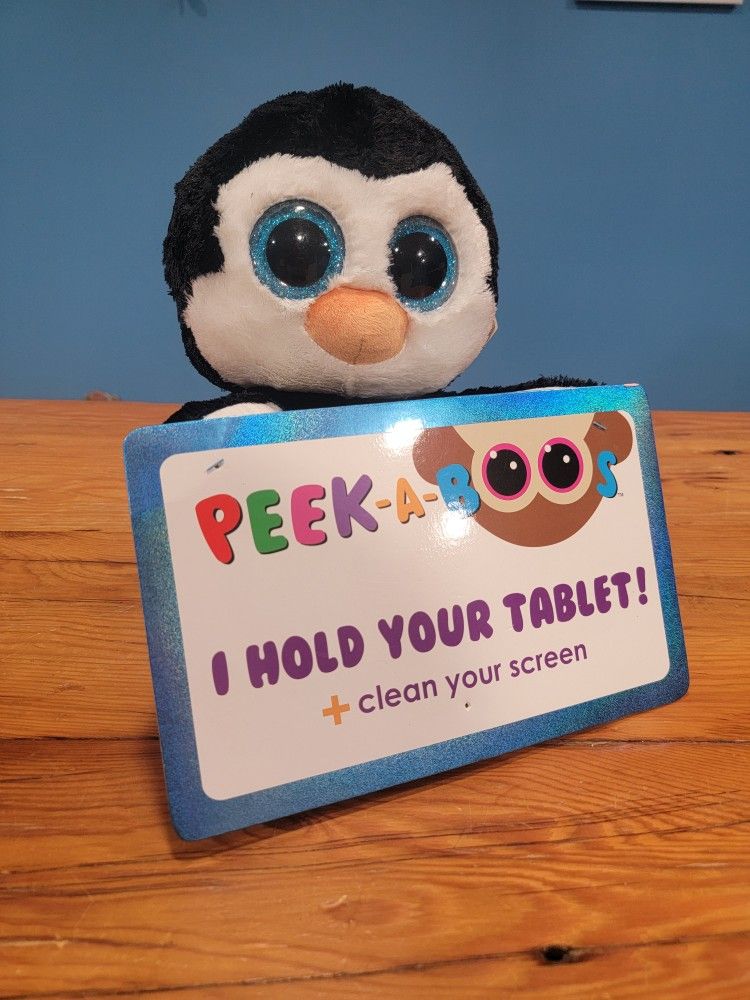 TY Penguin Peek-a-Boo Tablet Holder - Big Eyes, Penni, Holds Up To 15" Tablet