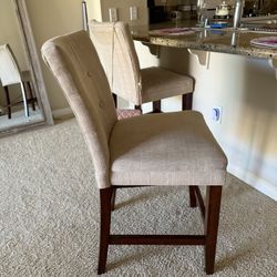 2 Upholstered Bar Stools – Beige Fabric