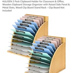$20-HULISEN 2 Pack Clipboard Holder for Classroom & Office, Wooden Clipboard Storage Organizer with Raised Side Panel & Metal Slots, Wood Clip Board S