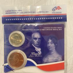 United States Mint Presidential $1 Coin & First Spouse Medal Set-Madison