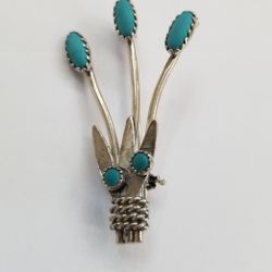 Sterling Silver And Tourquoise Pin