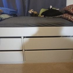 IKEA SLAKT Twin Bed Frame (White Wood) With Storage Drawers And Slatted Bed Base  