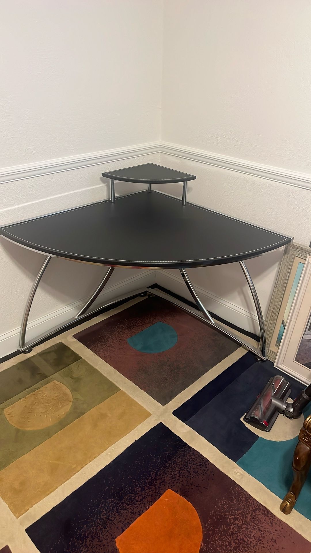 Corner Desk Chrome And Leather Top