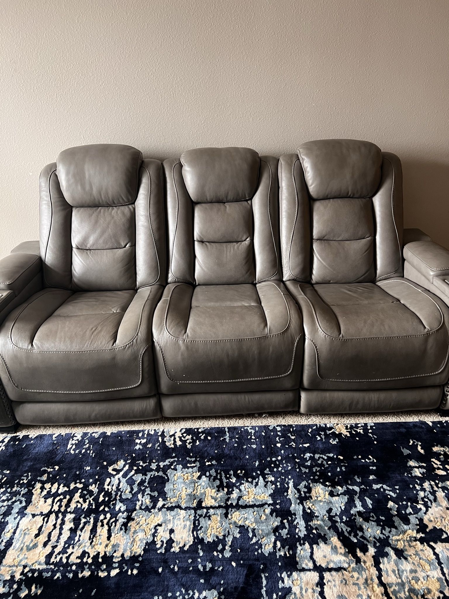 Triple Power Leather Reclining Sofa And Loveseat 