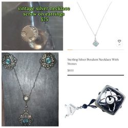 Vintage Silver Necklace Earrings Set 