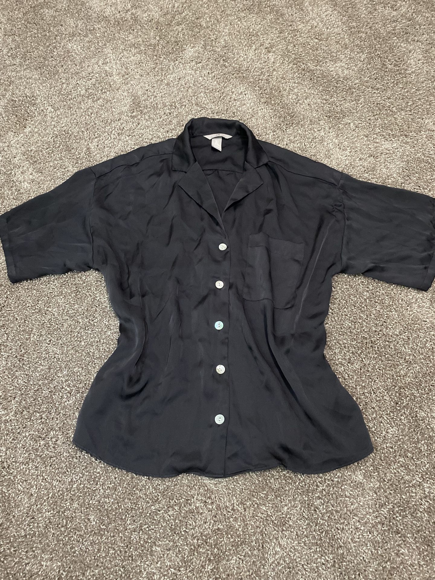 H&M silky dark grey botton up shirt