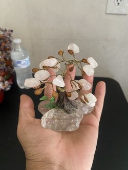clear quartz and rose quartz tree