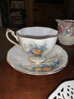 Princess Anne Fine Bone China Tea Cup and Saucer "Happy Anniversary"