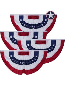 4 Pack American Bunting Flags Outdoor 3x6 ft, Heavy Duty Embroidered Flag Buntings for Outside Use, Patriotic Bunting Banner US Pleated for 4th of Jul