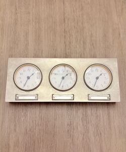 Pottery Barn Around The World 3 Time Zones Brushed Bronze Clocks Vintage Tested