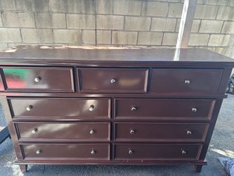 Dark Brown Wood Dresser with 9 Drawers